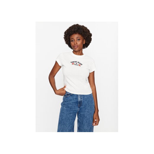 Tommy Jeans T-Shirt Bby Floral Flag DW0DW16449 Biały Slim Fit ze sklepu MODIVO w kategorii Bluzki damskie - zdjęcie 168688581