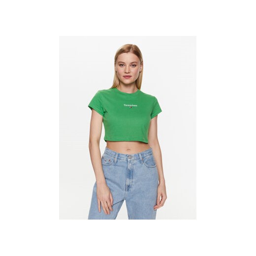 Tommy Jeans T-Shirt Essential Logo DW0DW15444 Zielony Regular Fit ze sklepu MODIVO w kategorii Bluzki damskie - zdjęcie 168692542