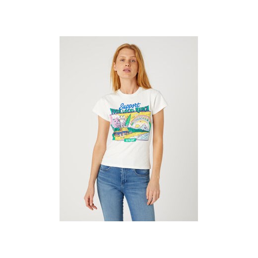 Wrangler T-Shirt Shrunken Band W7FDEEW02 112332013 Biały Slim Fit ze sklepu MODIVO w kategorii Bluzki damskie - zdjęcie 168693362