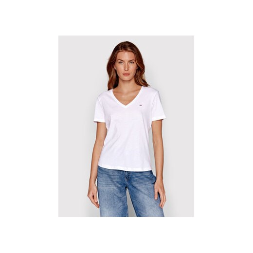Tommy Jeans T-Shirt DW0DW14617 Biały Slim Fit ze sklepu MODIVO w kategorii Bluzki damskie - zdjęcie 168697090