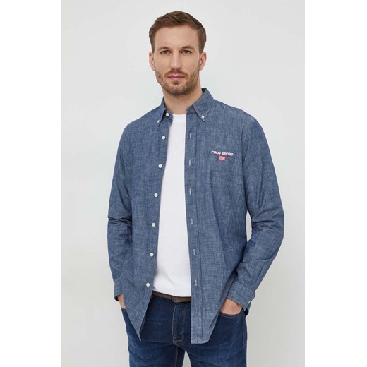 Polo Ralph Lauren koszula bawełniana męska kolor granatowy regular z kołnierzykiem button-down ze sklepu ANSWEAR.com w kategorii Koszule męskie - zdjęcie 168705942