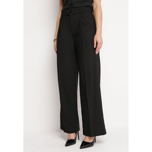 Czarne Szerokie Spodnie i Materiałowym Paskiem z Metalową Klamrą Sintia ze sklepu Born2be Odzież w kategorii Spodnie damskie - zdjęcie 168707062