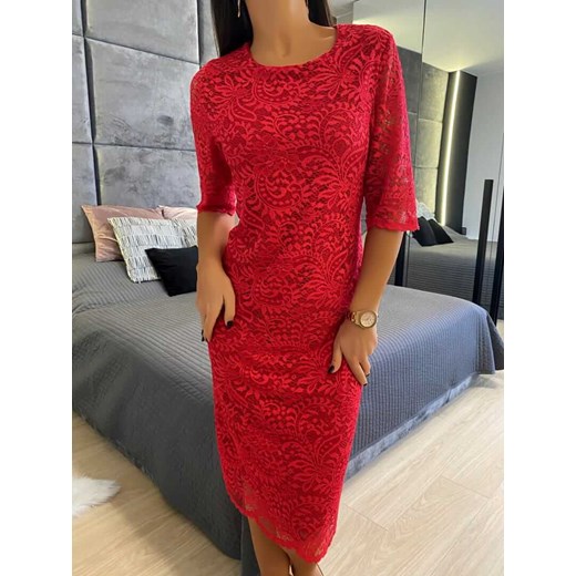 Czerwona Koronkowa Sukienka ze sklepu ModnaKiecka.pl w kategorii Sukienki - zdjęcie 168717823