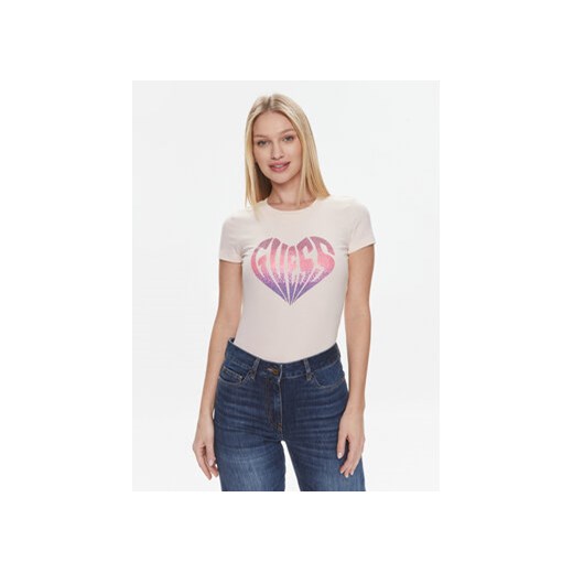 Guess T-Shirt W4RI53 J1314 Różowy Slim Fit ze sklepu MODIVO w kategorii Bluzki damskie - zdjęcie 168728480