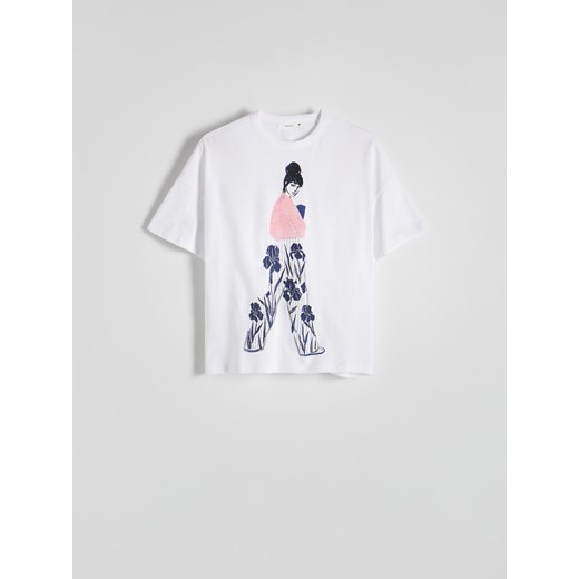 Reserved - T-shirt z nadrukiem - biały ze sklepu Reserved w kategorii Bluzki damskie - zdjęcie 168732073