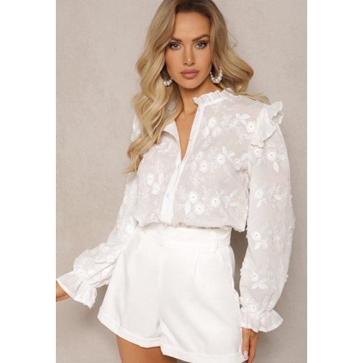 Biała Haftowana Koszula Boho Ozdobiona Falbankami Trilane ze sklepu Renee odzież w kategorii Koszule damskie - zdjęcie 168736461