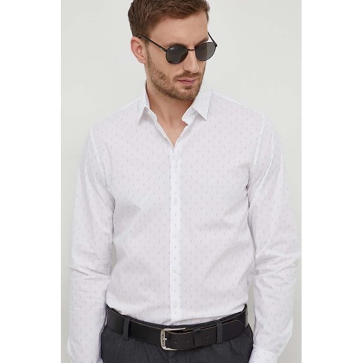 Calvin Klein koszula męska kolor biały slim z kołnierzykiem klasycznym ze sklepu ANSWEAR.com w kategorii Koszule męskie - zdjęcie 168736770
