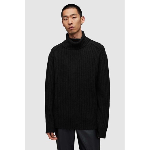 AllSaints sweter wełniany VARID kolor czarny ciepły z golferm ze sklepu ANSWEAR.com w kategorii Swetry męskie - zdjęcie 168736874