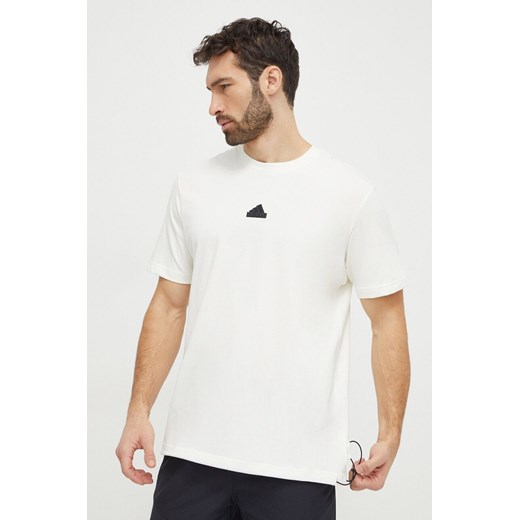 adidas t-shirt bawełniany męski kolor beżowy z aplikacją  IR5175 ze sklepu ANSWEAR.com w kategorii T-shirty męskie - zdjęcie 168736913