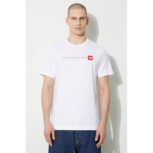 The North Face t-shirt bawełniany M S/S Never Stop Exploring Tee męski kolor biały z nadrukiem NF0A87NSFN41 ze sklepu ANSWEAR.com w kategorii T-shirty męskie - zdjęcie 168741272