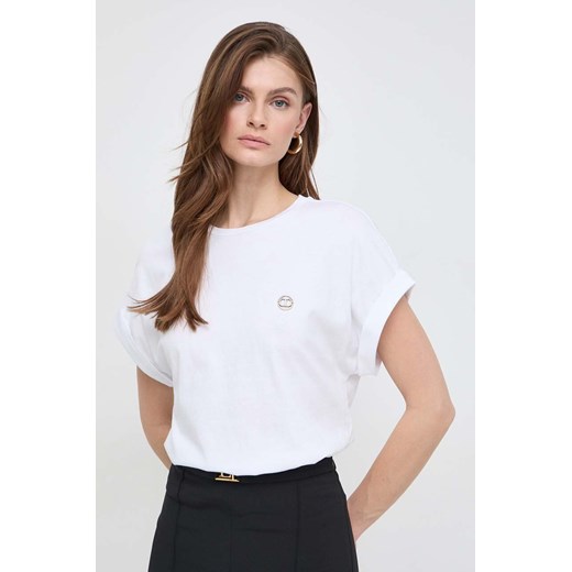 Twinset t-shirt bawełniany damski kolor biały ze sklepu ANSWEAR.com w kategorii Bluzki damskie - zdjęcie 168750331