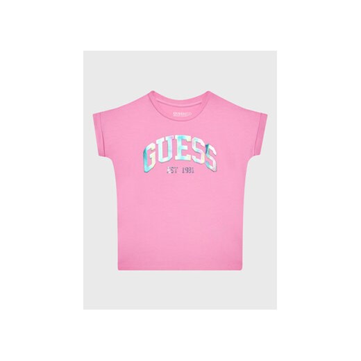 Guess T-Shirt J3RI33 K6YW1 Różowy Regular Fit ze sklepu MODIVO w kategorii Bluzki dziewczęce - zdjęcie 168754484