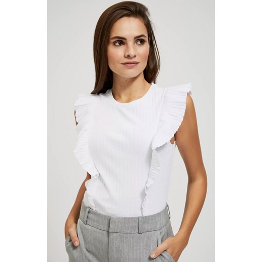 Prążkowana bluzka damska z falbaną biała 4302, Kolor biały, Rozmiar M, Moodo ze sklepu Primodo w kategorii Bluzki damskie - zdjęcie 168755150