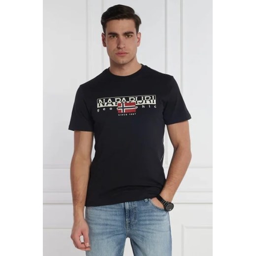 T-shirt męski czarny Napapijri młodzieżowy bawełniany 