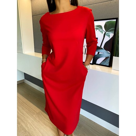 Czerwona Sukienka z Kieszeniami ze sklepu ModnaKiecka.pl w kategorii Sukienki - zdjęcie 168760414