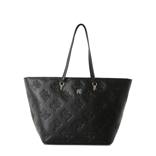 Tommy Hilfiger Damska torba shopper Kobiety Sztuczna skóra czarny wypukły wzór tkaniny ze sklepu vangraaf w kategorii Torby Shopper bag - zdjęcie 168771332