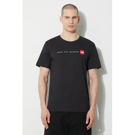 The North Face t-shirt bawełniany M S/S Never Stop Exploring Tee męski kolor czarny z nadrukiem NF0A87NSJK31 ze sklepu ANSWEAR.com w kategorii T-shirty męskie - zdjęcie 168775673