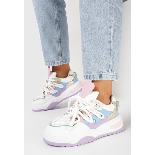 Biało-Fioletowe Sneakersy na Grubej Podeszwie z Kolorowymi i Metalicznymi Wstawkami Ecastia ze sklepu born2be.pl w kategorii Buty sportowe damskie - zdjęcie 168775902