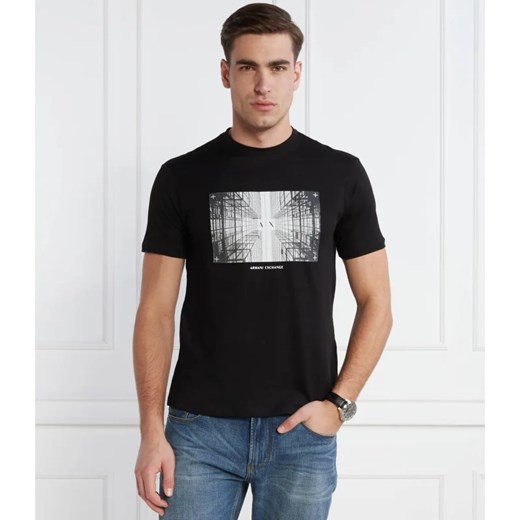 T-shirt męski Armani Exchange czarny w nadruki wiosenny z krótkimi rękawami 