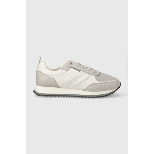Calvin Klein sneakersy skórzane LOW TOP LACE UP MIX kolor szary HM0HM01280 ze sklepu ANSWEAR.com w kategorii Buty sportowe męskie - zdjęcie 168794824