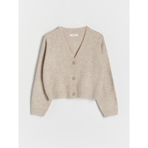 Reserved - Gładki kardigan - beżowy ze sklepu Reserved w kategorii Swetry dziewczęce - zdjęcie 168796892