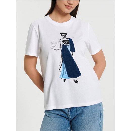 Sinsay - Koszulka z nadrukiem - biały ze sklepu Sinsay w kategorii Bluzki damskie - zdjęcie 168798702