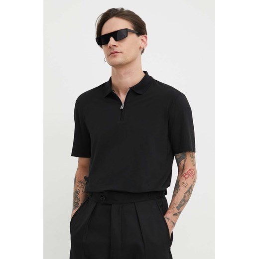 HUGO polo męski kolor czarny gładki 50496003 ze sklepu ANSWEAR.com w kategorii T-shirty męskie - zdjęcie 168813192