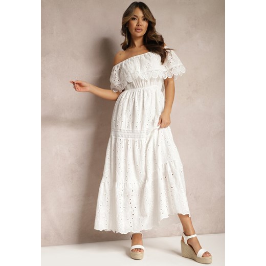 Biała Bawełniana Sukienka Hiszpanka Ażurowa Maxi z Falbankami i Koronką Telavia ze sklepu Renee odzież w kategorii Sukienki - zdjęcie 168815182
