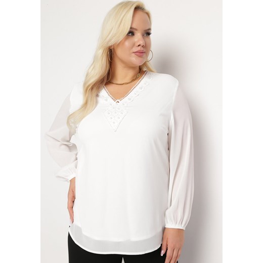 Born2be bluzka damska koronkowa biała na wiosnę 