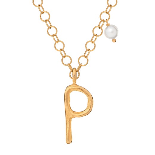 choker z literą p i perłą, srebrny pozłacany ze sklepu ANIA KRUK w kategorii Naszyjniki - zdjęcie 168825483