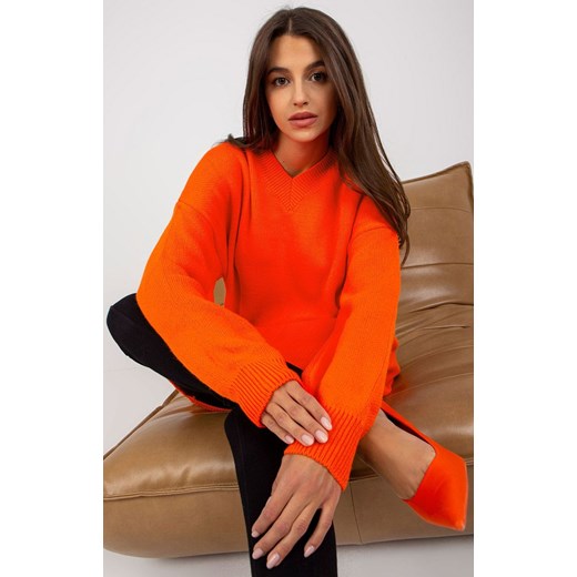 Długi sweter damski pomarańczowy LC-SW-0341.38P, Kolor pomarańczowy, Rozmiar one Primodo.com one size Primodo