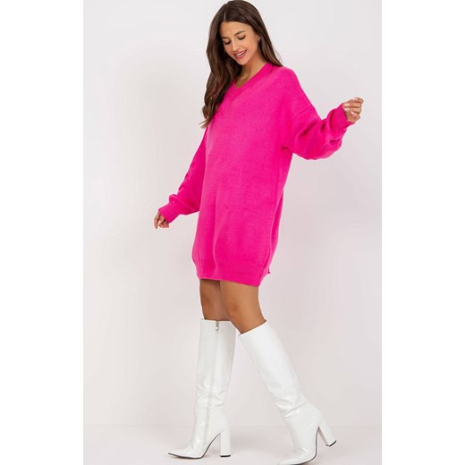 Długi sweter damski różowy LC-SW-0341.38P, Kolor różowy, Rozmiar one size Primodo.com one size Primodo