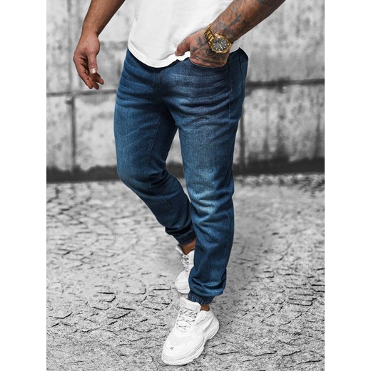 Spodnie jeansowe joggery męskie ciemno-niebieskie OZONEE NB/MP0275BS ze sklepu ozonee.pl w kategorii Jeansy męskie - zdjęcie 168829714