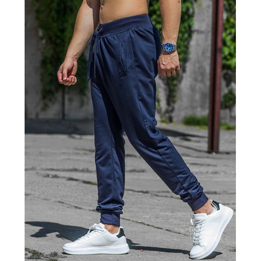 Spodnie męskie joggery granatowe Recea ze sklepu Recea.pl w kategorii Spodnie męskie - zdjęcie 168830332