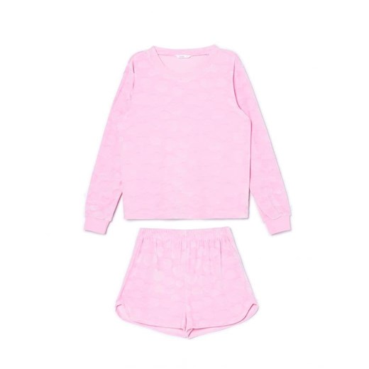Cropp - Różowa welurowa piżama w serca - różowy Cropp L Cropp