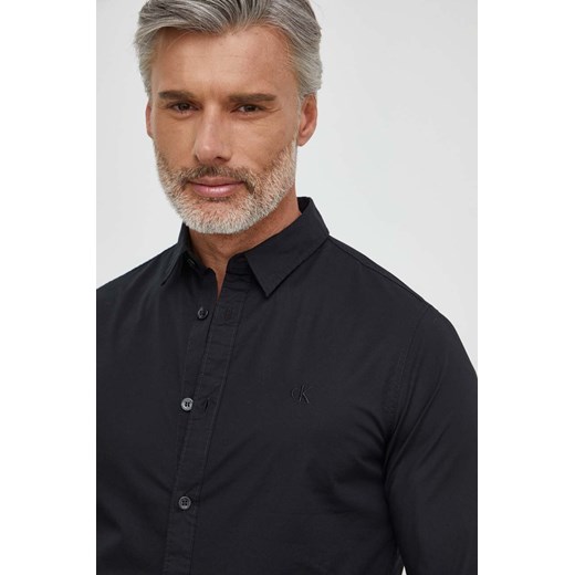 Calvin Klein Jeans koszula męska kolor czarny slim z kołnierzykiem klasycznym ze sklepu ANSWEAR.com w kategorii Koszule męskie - zdjęcie 168841162