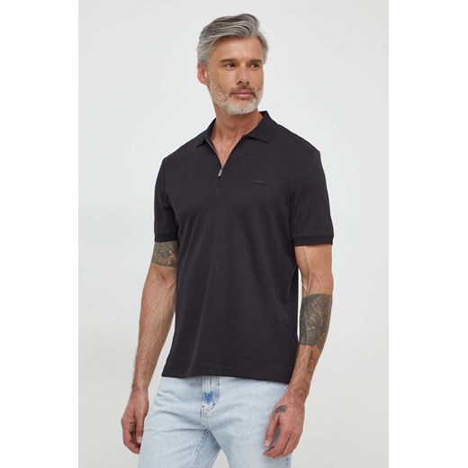 Calvin Klein polo bawełniane kolor czarny gładki ze sklepu ANSWEAR.com w kategorii T-shirty męskie - zdjęcie 168841363