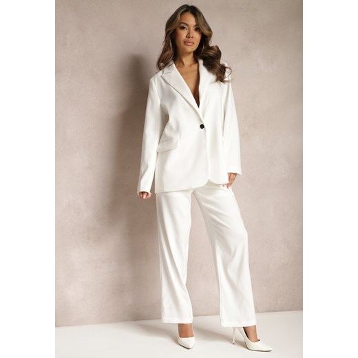 Białe Garniturowe Spodnie z Szerokimi Nogawkami i Wysokim Stanem Herdda ze sklepu Renee odzież w kategorii Spodnie damskie - zdjęcie 168846702