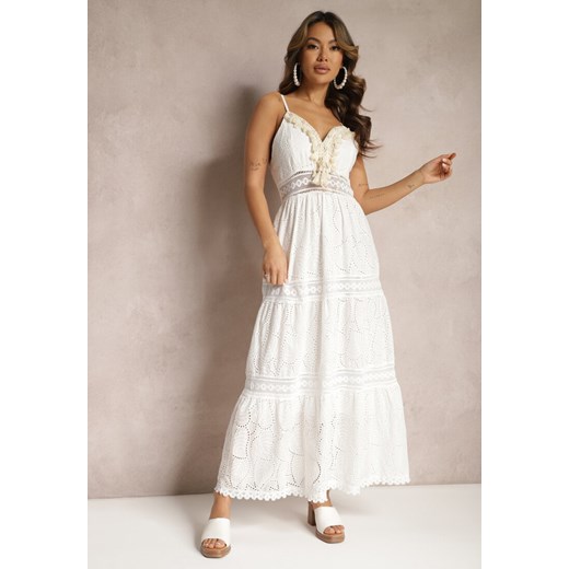 Biało-Beżowa Haftowana Sukienka Bawełniana w Stylu Boho Tirinassa ze sklepu Renee odzież w kategorii Sukienki - zdjęcie 168846854