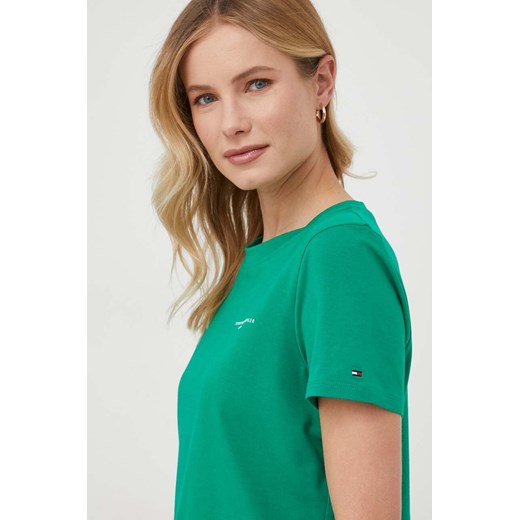 Bluzka damska Tommy Hilfiger z okrągłym dekoltem zielona z krótkim rękawem 