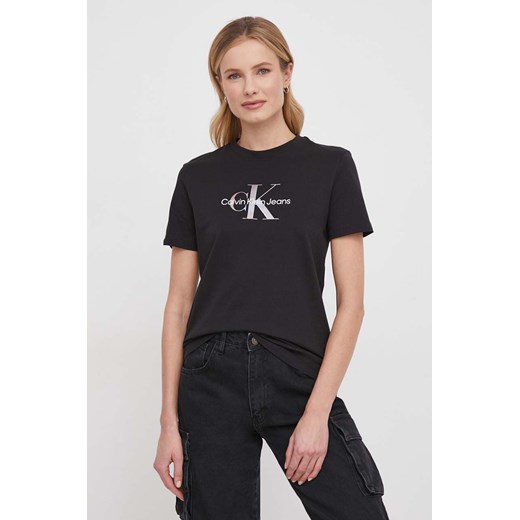 Calvin Klein Jeans t-shirt bawełniany damski kolor czarny ze sklepu ANSWEAR.com w kategorii Bluzki damskie - zdjęcie 168857991