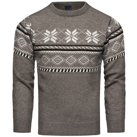 Sweter męski wełniany norweski brązowy Recea ze sklepu Recea.pl w kategorii Swetry męskie - zdjęcie 168858234