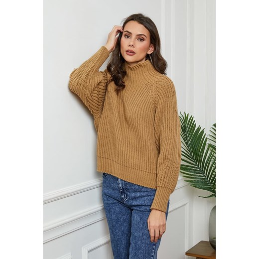 Sweter damski So Cachemire z golfem brązowy wełniany 