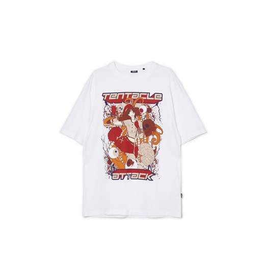 Cropp - Biały t-shirt z nadrukiem anime - biały Cropp L Cropp wyprzedaż
