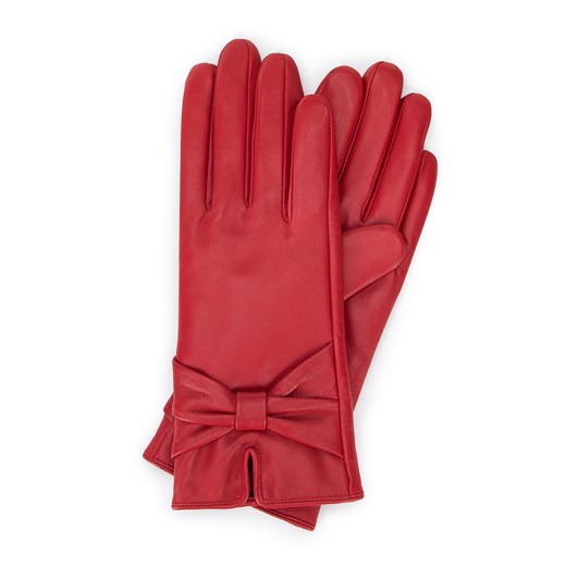 Damskie rękawiczki skórzane z dużą kokardą czerwone ze sklepu WITTCHEN w kategorii Rękawiczki damskie - zdjęcie 168935223