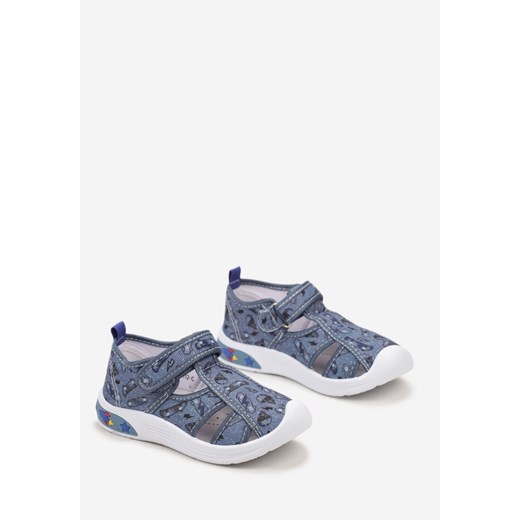 Jasnoniebieskie Sportowe Tenisówki z Nadrukiem i Wkładką ze Skóry Naturalnej 26 okazja born2be.pl