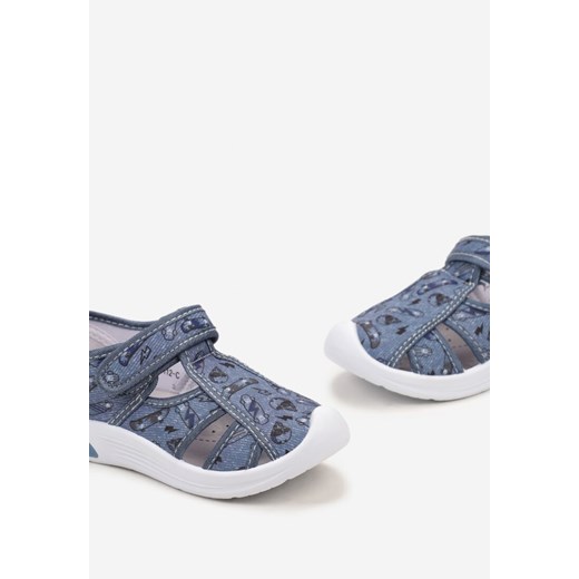 Jasnoniebieskie Sportowe Tenisówki z Nadrukiem i Wkładką ze Skóry Naturalnej 27 wyprzedaż born2be.pl