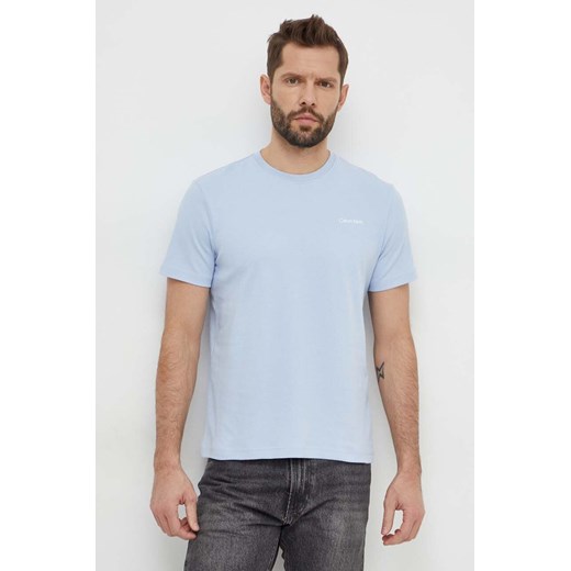 Calvin Klein t-shirt bawełniany męski kolor niebieski gładki ze sklepu ANSWEAR.com w kategorii T-shirty męskie - zdjęcie 168940014