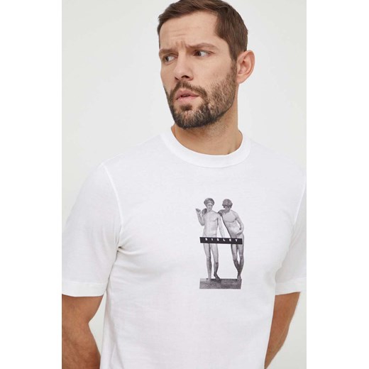 Sisley t-shirt bawełniany męski kolor beżowy z nadrukiem ze sklepu ANSWEAR.com w kategorii T-shirty męskie - zdjęcie 168941382