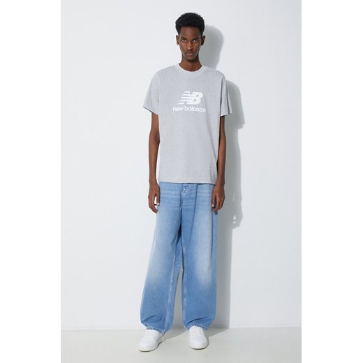 New Balance t-shirt bawełniany Essentials Cotton MT41502AG męski kolor szary z nadrukiem MT41502AG ze sklepu PRM w kategorii T-shirty męskie - zdjęcie 168957264